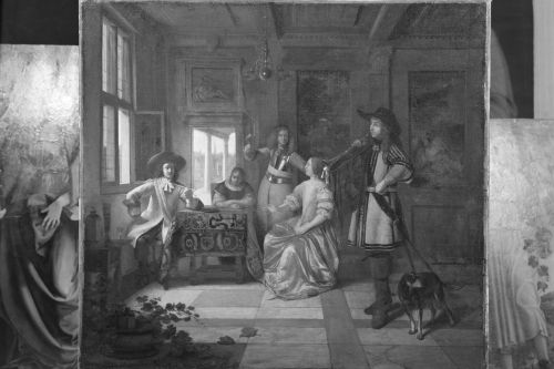 Pieter de Hooch, Galante Gesellschaft mit Trompeter. Fotograf unbekannt, 1946 Pieter de Hooch, Galante Gesellschaft mit Trompeter. Fotograf unbekannt, 1946